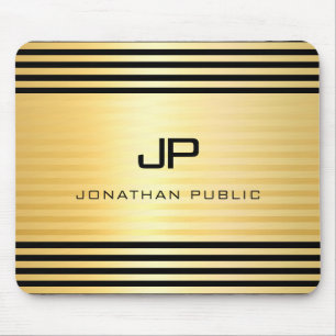 Monogrammen Faux Gold Black Modern Elegant Muismat
