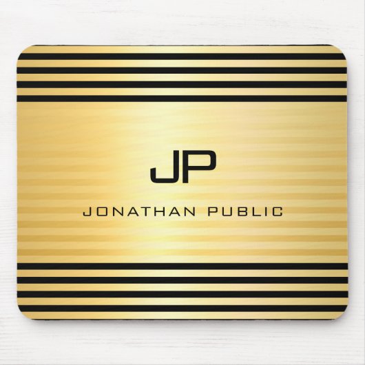 Monogrammen Faux Gold Black Modern Elegant Muismat (Voorkant)