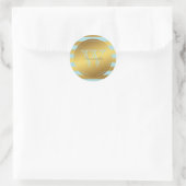 Monogrammen Faux Gold Foil Stripes Ronde Sticker (Tas)