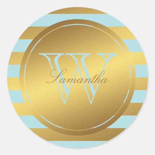 Monogrammen Faux Gold Foil Stripes Ronde Sticker (Voorkant)