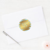 Monogrammen Faux Gold Foil Stripes Ronde Sticker (Envelop)