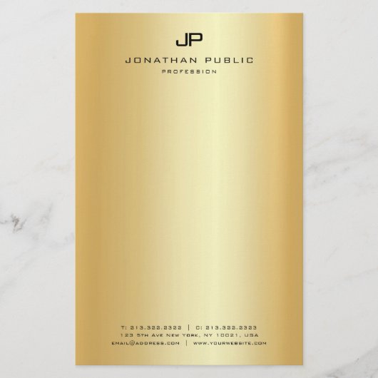 Monogrammen Faux Gold Modern Elegant Sjabloon Briefpapier (Voorkant)