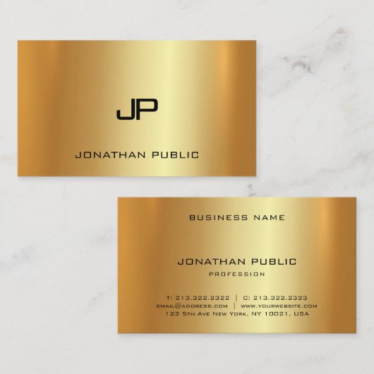 Monogrammen Faux Gold Moderne Luxurieuze Sjabloon Visitekaartje (Voorkant / Achterkant)