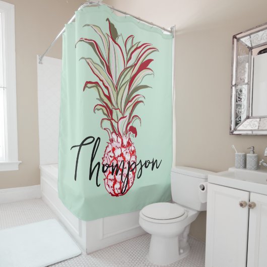 Monogrammen felle achtergrondschattige anananasbla douchegordijn (In situ)
