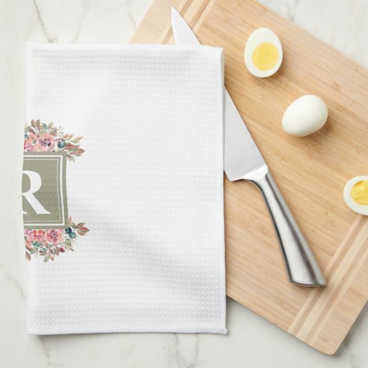 Monogrammen florale slak groen en witte elegant theedoek (Quarter Fold)