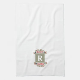 Monogrammen florale slak groen en witte elegant theedoek