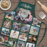 Monogrammen Foto Collage Grid Pattern Green Gold Schort<br><div class="desc">Viel de eenvoudige vreugde van familie en vrienden met een elegant schort van de douanefoto collage. Als u een achtergrond of tekst in kleuren buiten groen, goud, en wit verkiest, zie hieronder instructies. (AFBEELDING PLACEMENT TIP: Een gemakkelijke manier om een foto precies te centreren hoe u wilt is het te...</div>