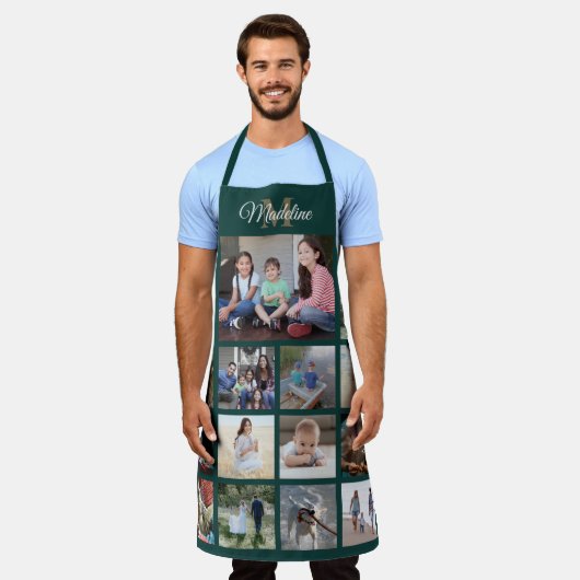 Monogrammen Foto Collage Grid Pattern Green Gold Schort (Gedragen)