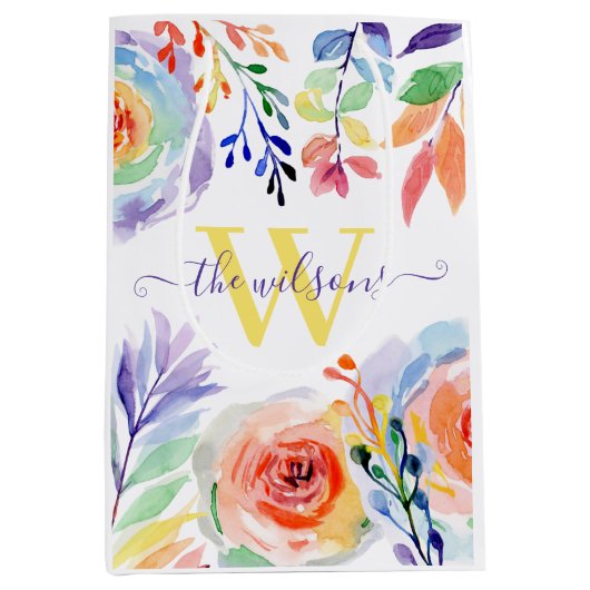 Monogrammen Foto Waterverf Gift Bag Medium Cadeauzakje (Voorkant)