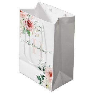 Monogrammen Foto Waterverf Pink Rose Gift Bag Medium Cadeauzakje