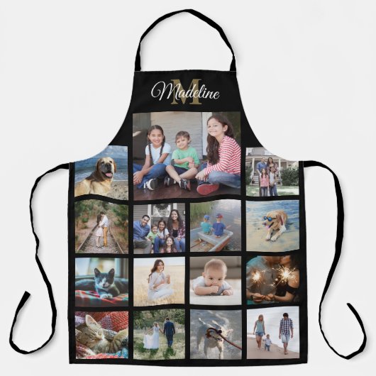 Monogrammen fotocollage Grid Pattern Black Gold Schort (Voorkant)