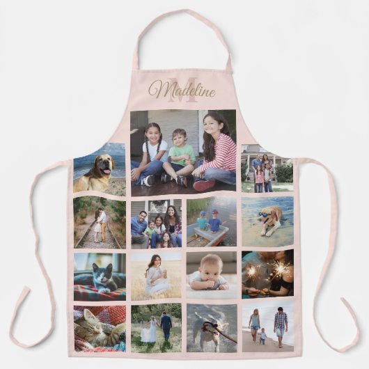 Monogrammen fotocollage Pattern Blush Pink Gold Schort (Voorkant)