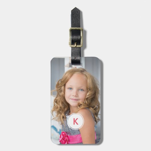 Monogrammen Fotoroze Monogram Initiaal voor vrouwe Bagagelabel (Voorkant verticaal)