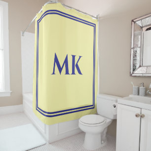 Monogrammen Geel Blauw Naam Stijlvol Decor Modern Douchegordijn