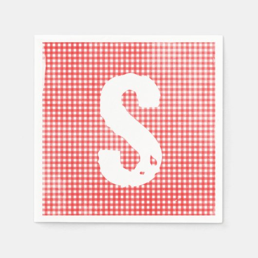 monogrammen gevlekt rood en wit gingham patroon servet (Voorkant)