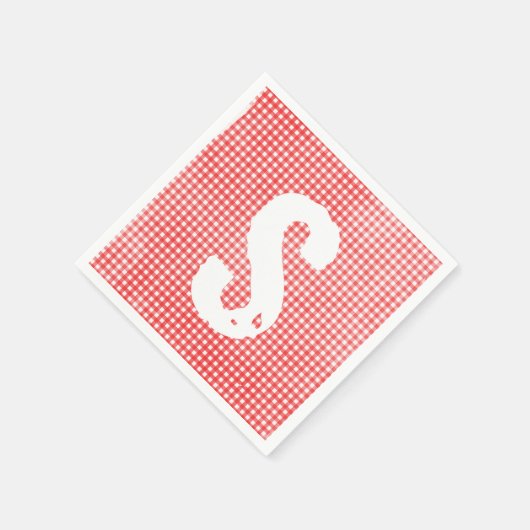 monogrammen gevlekt rood en wit gingham patroon servet (Hoek)