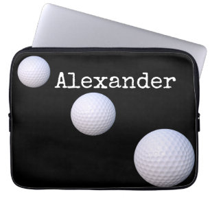 Monogrammen: golfbal zwarte achtergrond laptop sleeve