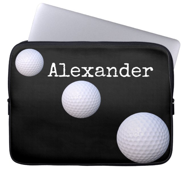 Monogrammen: golfbal zwarte achtergrond laptop sleeve (Voorkant)