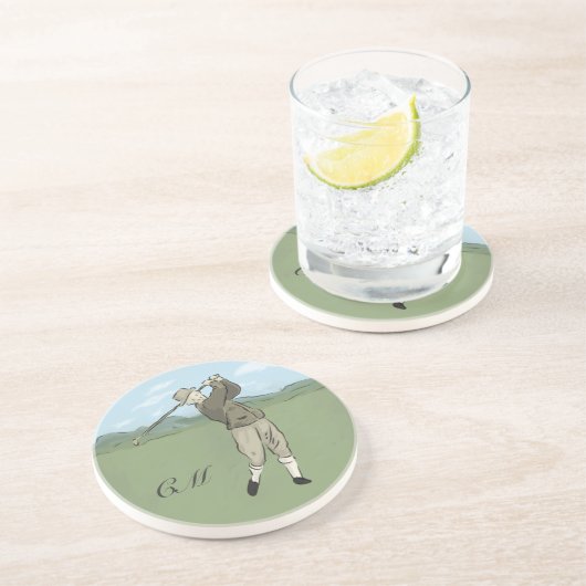 Monogrammen  golfkunst zandsteen onderzetter (Zijkant)