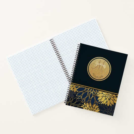 Monogrammen goud en indigoWaterverf Notitieboek (Binnen)