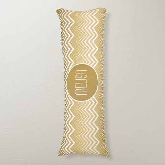 Monogrammen goud en witte zigzag Chevron Lichaamskussen (Voorkant Verticaal)