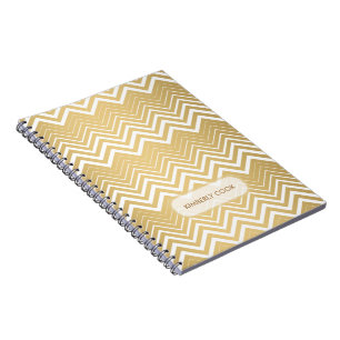 Monogrammen goud en witte zigzag Chevron Notitieboek