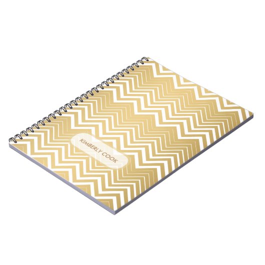 Monogrammen goud en witte zigzag Chevron Notitieboek (Linkerzijde)