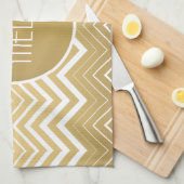 Monogrammen goud en witte zigzag Chevron Theedoek (Quarter Fold)