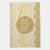 Monogrammen goud en witte zigzag Chevron Theedoek (Verticaal)