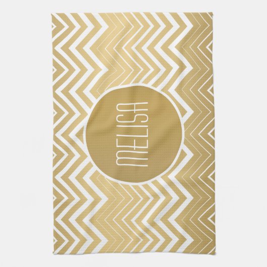 Monogrammen goud en witte zigzag Chevron Theedoek (Verticaal)