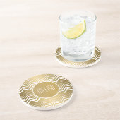 Monogrammen goud en witte zigzag Chevron Zandsteen Onderzetter (Zijkant)