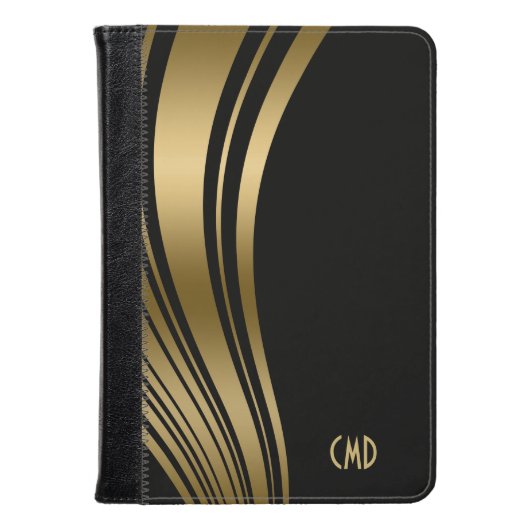 Monogrammen goud en zwarte witte strepen kindle case (Voorkant gesloten)