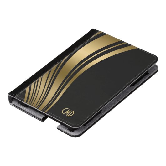 Monogrammen goud en zwarte witte strepen kindle case (Schuin)