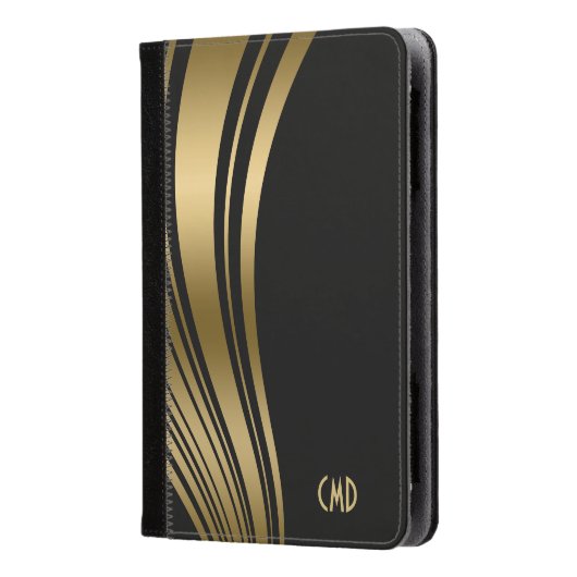 Monogrammen goud en zwarte witte strepen kindle case (Voorkant)