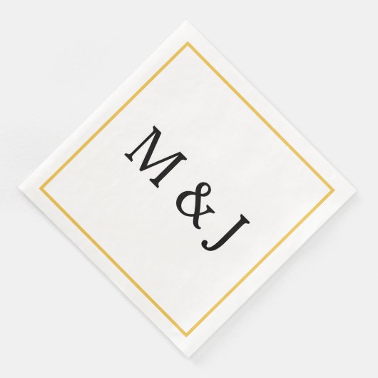 Monogrammen Goud Zwart Custom Name Modern Wedding Servet (Hoek)