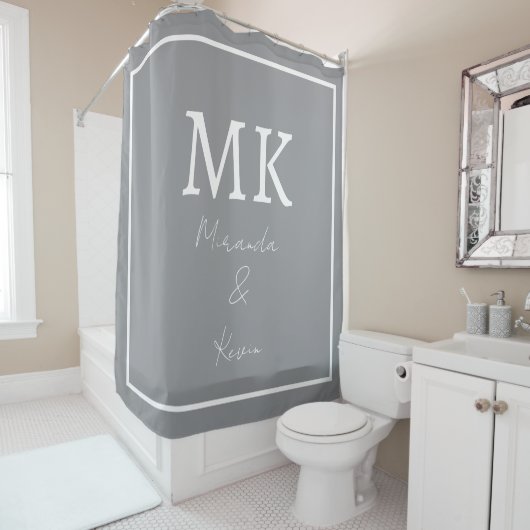 Monogrammen Grijs Wit Stijlvol Modern Minimalistis Douchegordijn (In situ)