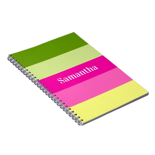 Monogrammen Groen en Roze gestreept Notitieboek (Rechterzijde)