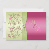 Monogrammen Groen Roze Bloemen Bruiloft Uitnodigin Kaart (Voorkant)