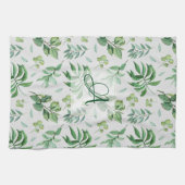 Monogrammen groen verlof botanische thuisdecor theedoek (Horizontaal)