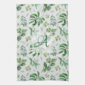 Monogrammen groen verlof botanische thuisdecor theedoek (Verticaal)