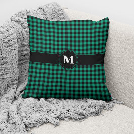 Monogrammen groene en zwarte Gingham Patroondraad Kussen