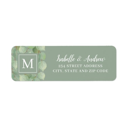 Monogrammen groene Waterverf Eucalyptus Botanisch Etiket (Voorkant)