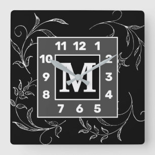 Monogrammen GS Floral Square Wall Clock Vierkante Klok