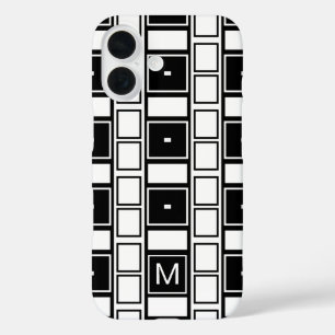 Monogrammen hedendaagse zwarte en witte vierkantje iPhone 16 hoesje