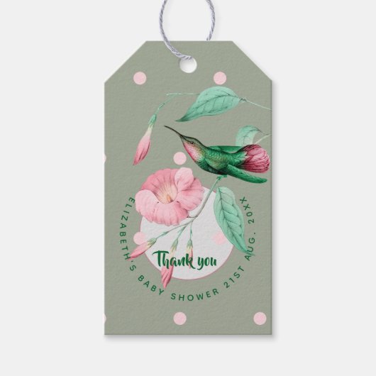 Monogrammen Hummingbird Pink Mint Floral Gift Labe Cadeaulabel (Voorkant)