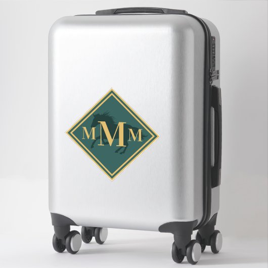 Monogrammen Hunter Green+ Gold Horse Trunk Trunk Sticker (Koffer)