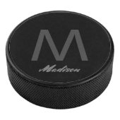 Monogrammen Huwelijkscadeau Favor Elegant Grijs Zw Hockey Puck (3/4)