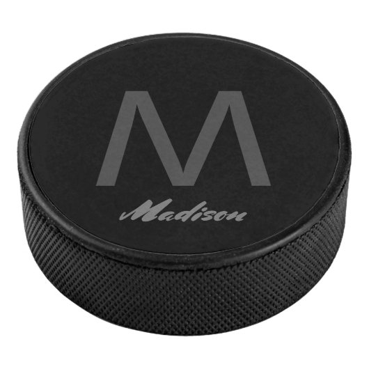 Monogrammen Huwelijkscadeau Favor Elegant Grijs Zw Hockey Puck (3/4)