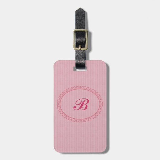 Monogrammen in roze-Één Initiaal+Address/2 Sided Bagagelabel (Voorkant verticaal)