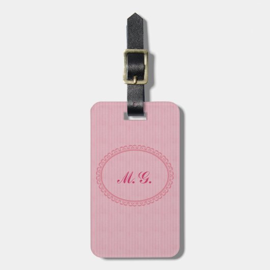 Monogrammen in Roze-Twee Initialen+Address/2 Sided Bagagelabel (Voorkant verticaal)